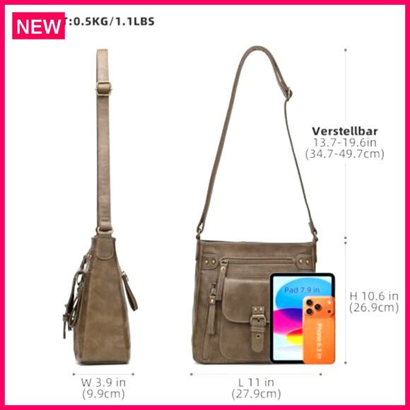 Medium PU Leather Crossbody Bag with Multiple Pockets for Women - Picture 4 of 8